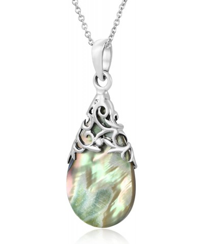 Floral Vine Adorned Teardrop Abalone Shell .925 Sterling Silver Pendant Necklace 0.59 x 1.30 inch $9.85 Necklaces