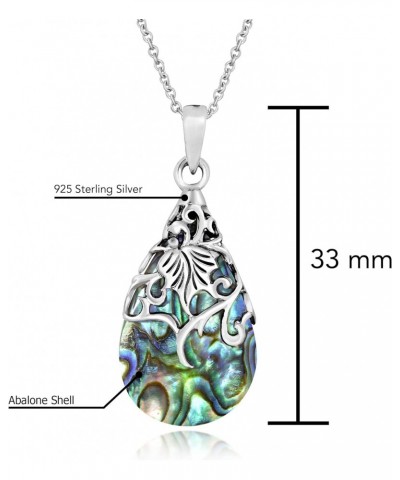 Floral Vine Adorned Teardrop Abalone Shell .925 Sterling Silver Pendant Necklace 0.59 x 1.30 inch $9.85 Necklaces