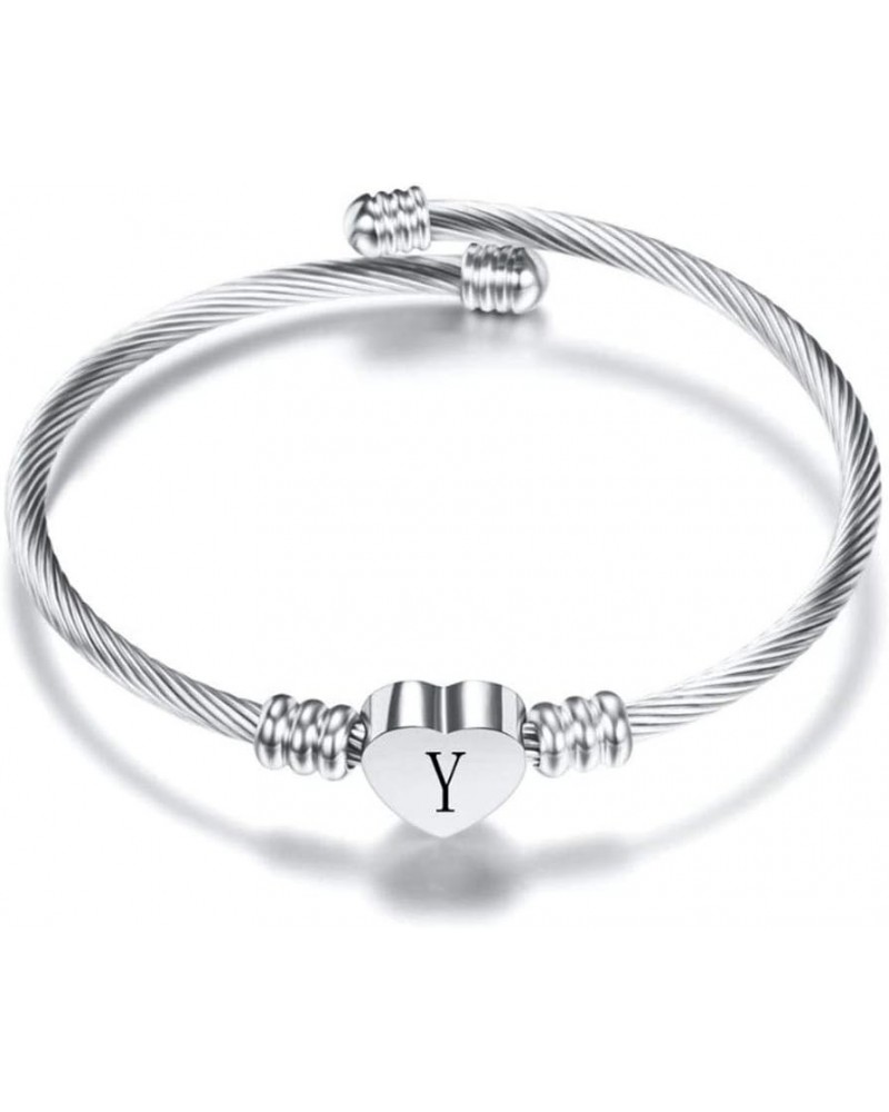 Name Initial Bangle Bracelets Women for Women Letter Silver Bangle Family Christmas Love Gifts for Girls Sister Mom Aunt Daug...