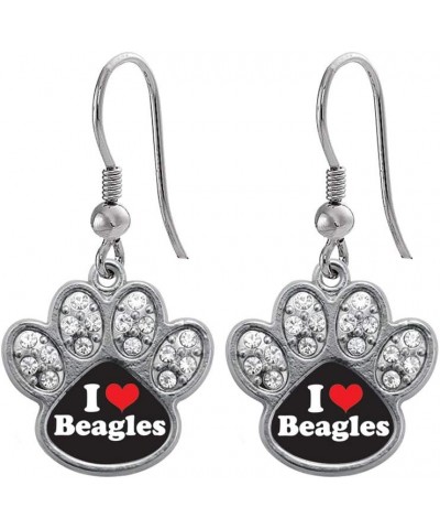 Silver Pave Paw Charm French Hook Drop Earrings with Cubic Zirconia Jewelry I Love Beagles $11.19 Earrings