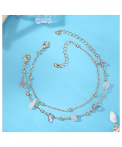 Crystal Anklet Color rock Hanging Bells Cute Charm Adjustable Beach Double Layer Foot Chain for Women Teen Girls 3 $9.00 Anklets