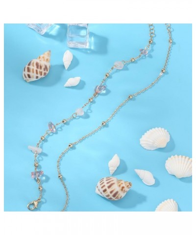 Crystal Anklet Color rock Hanging Bells Cute Charm Adjustable Beach Double Layer Foot Chain for Women Teen Girls 3 $9.00 Anklets