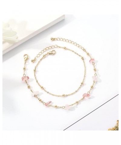 Crystal Anklet Color rock Hanging Bells Cute Charm Adjustable Beach Double Layer Foot Chain for Women Teen Girls 3 $9.00 Anklets