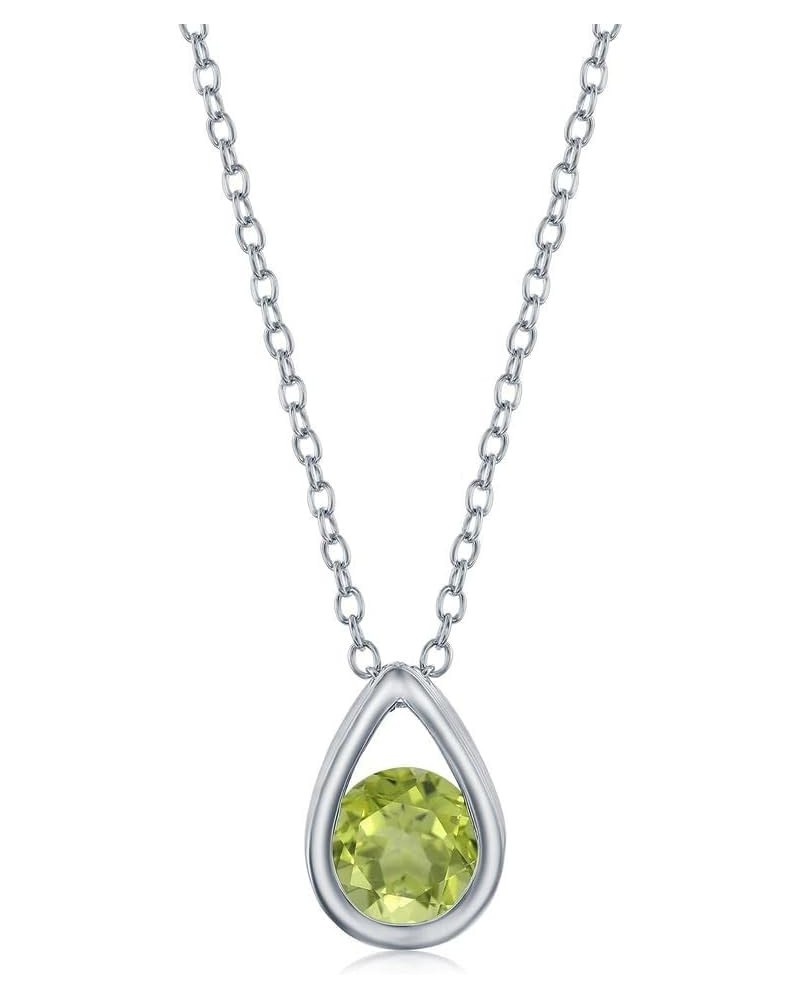 Pear-Shaped with Center Round 5.5mm Birthstone 16+2” Dainty Necklace Sterling Silver Jewelry for Women or Teens (L-10.6mm x W...