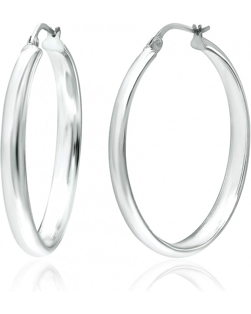 Sterling Silver Wide Hoop Earrings with Click-Top Half Round Tube Size 4.7mm White Gold 50.0 Millimeters $16.40 Earrings