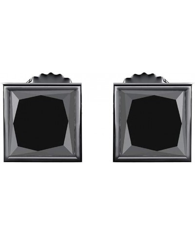 Bezel Set Princess Cut Created Gemstones (8MM) Solitaire Stud Earrings 14K Black Gold Over .925 Sterling Silver created- blac...