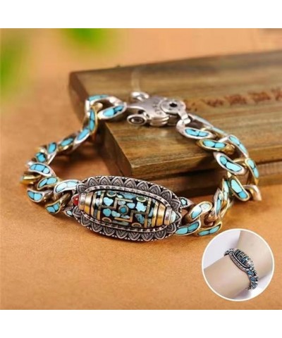 2024 Turquoise Six-Character Mantra Nine-Eyed Dzi Bead Bracelet A-20cm $12.34 Bracelets