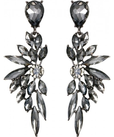 Women's Wedding Bridal Crystal Teardrop Multi Marquise Cluster Bling Dangle Earrings 05-Grey Black-Tone $9.46 Earrings