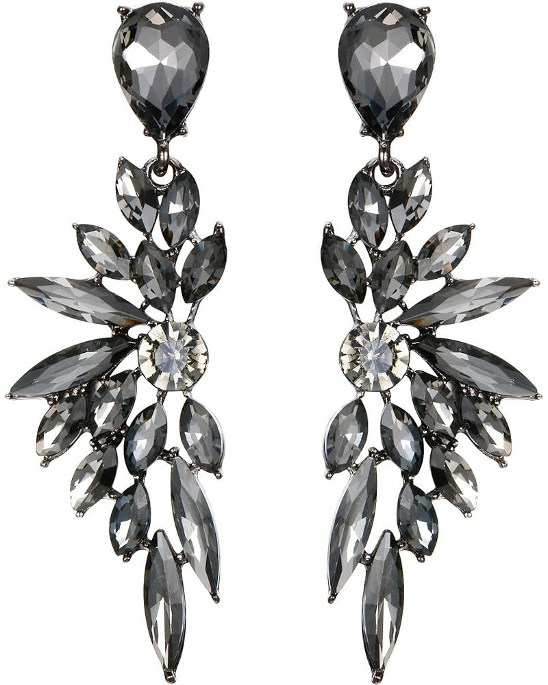 Women's Wedding Bridal Crystal Teardrop Multi Marquise Cluster Bling Dangle Earrings 05-Grey Black-Tone $9.46 Earrings