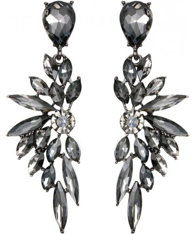 Women's Wedding Bridal Crystal Teardrop Multi Marquise Cluster Bling Dangle Earrings 05-Grey Black-Tone $9.46 Earrings