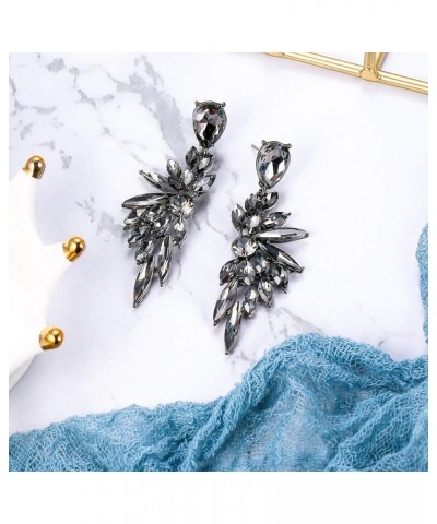 Women's Wedding Bridal Crystal Teardrop Multi Marquise Cluster Bling Dangle Earrings 05-Grey Black-Tone $9.46 Earrings