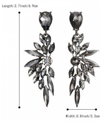 Women's Wedding Bridal Crystal Teardrop Multi Marquise Cluster Bling Dangle Earrings 05-Grey Black-Tone $9.46 Earrings