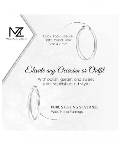 Sterling Silver Wide Hoop Earrings with Click-Top Half Round Tube Size 4.7mm White Gold 50.0 Millimeters $16.40 Earrings