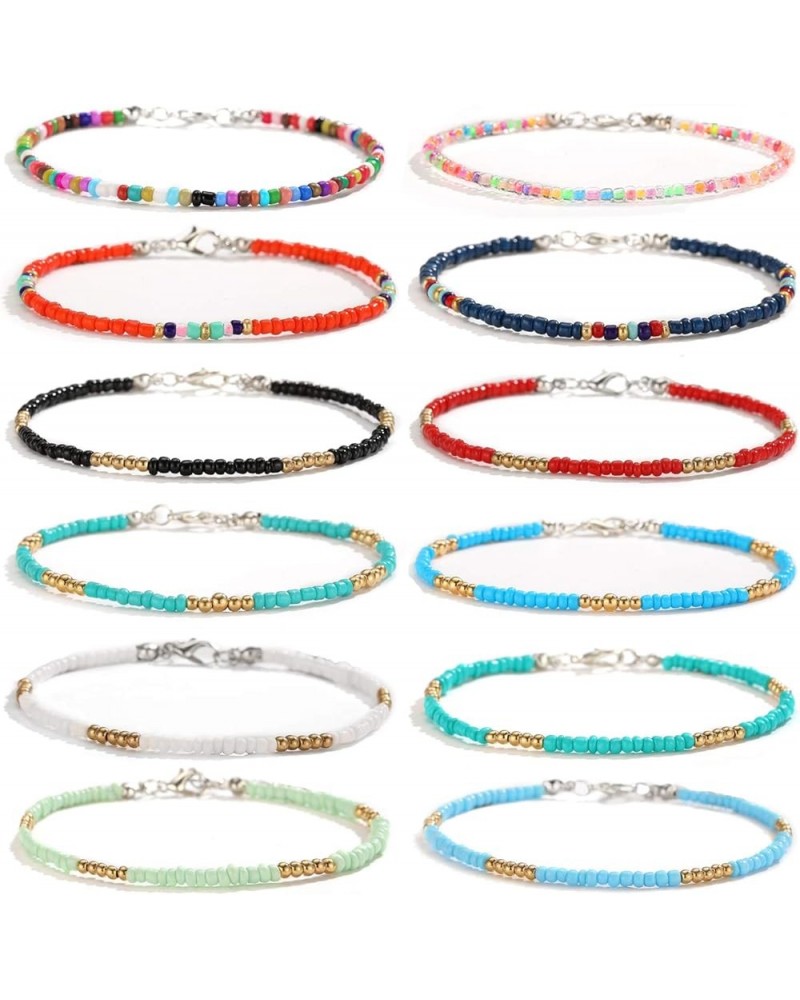 8Pcs Handmade Beaded Anklets for Women Girls Boho Colorful Beads Ankle Bracelets Adjustable Foot Anklet Set E $8.39 Anklets