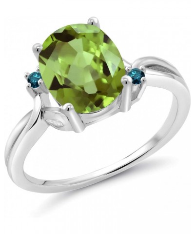 925 Sterling Silver Green Peridot and Blue Diamond 3 Stone Ring For Women (2.83 Cttw, Oval 10X8MM, Gemstone August Birthstone...