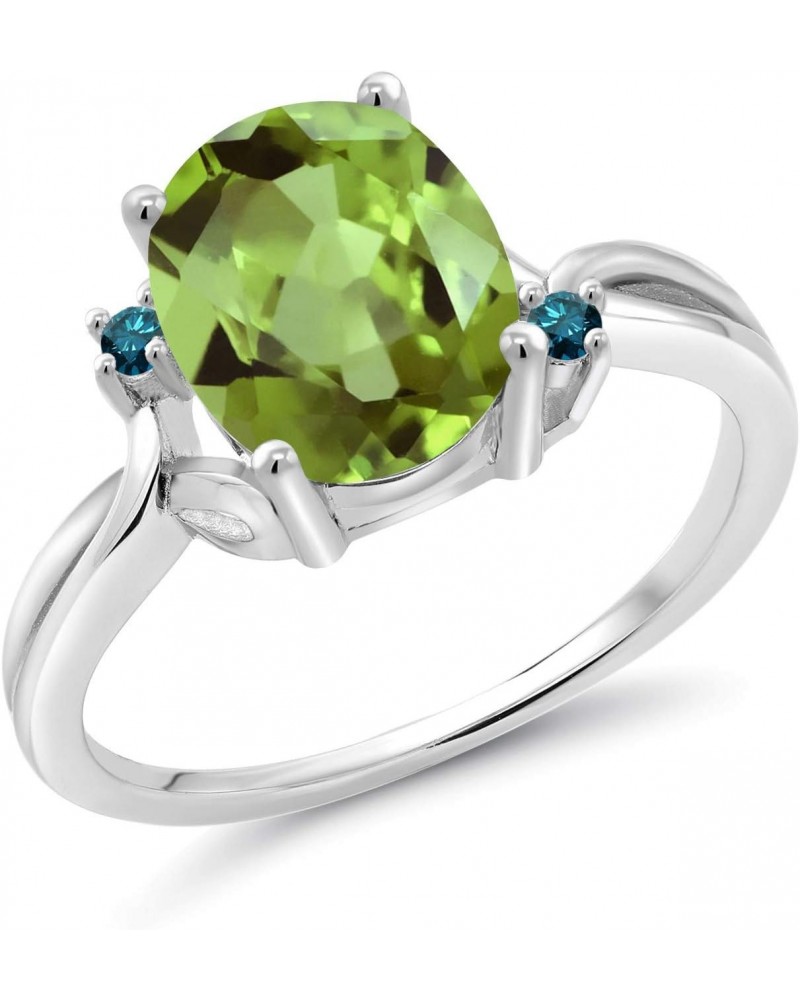 925 Sterling Silver Green Peridot and Blue Diamond 3 Stone Ring For Women (2.83 Cttw, Oval 10X8MM, Gemstone August Birthstone...