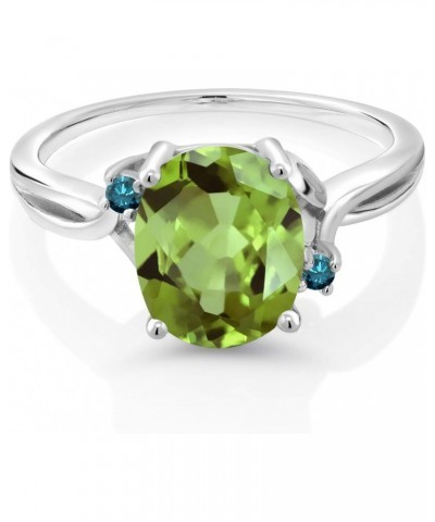 925 Sterling Silver Green Peridot and Blue Diamond 3 Stone Ring For Women (2.83 Cttw, Oval 10X8MM, Gemstone August Birthstone...