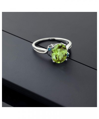 925 Sterling Silver Green Peridot and Blue Diamond 3 Stone Ring For Women (2.83 Cttw, Oval 10X8MM, Gemstone August Birthstone...