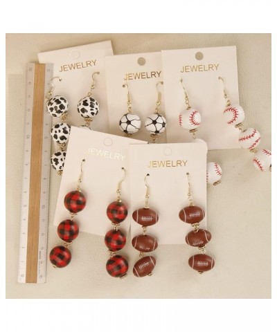 Sports Game Ball Dangle Earrings Football Basketball Wooden Cow Print Red Plaid Print Drop Earrings for Women Holiday Round B...