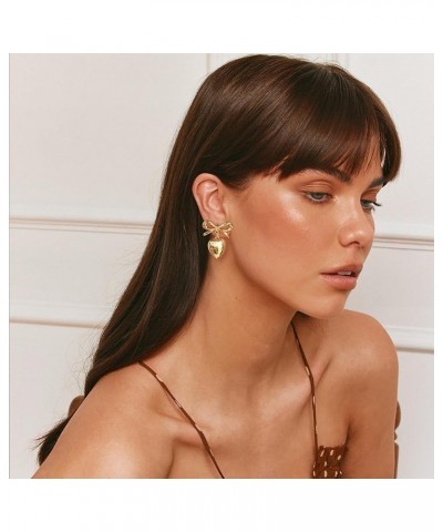 Gold Heart Dangle Earrings For Women Ribbon Bow Dangle Earrings Gold ribbon heart $9.89 Earrings