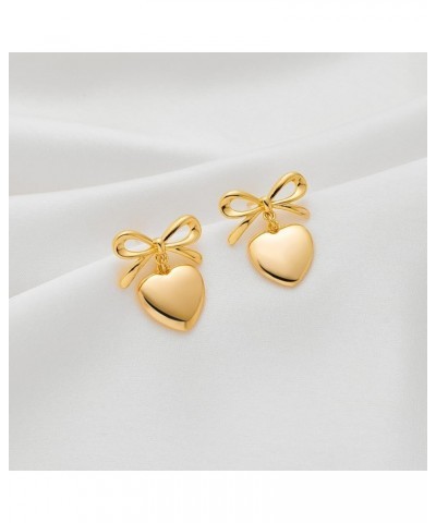 Gold Heart Dangle Earrings For Women Ribbon Bow Dangle Earrings Gold ribbon heart $9.89 Earrings