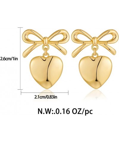 Gold Heart Dangle Earrings For Women Ribbon Bow Dangle Earrings Gold ribbon heart $9.89 Earrings