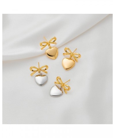 Gold Heart Dangle Earrings For Women Ribbon Bow Dangle Earrings Gold ribbon heart $9.89 Earrings