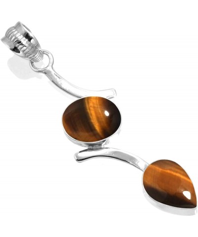 925 Sterling Silver Handmade Pendant for Women Two Gemstone Boho Silver Jewelry for Gift (99599_P) Tiger Eye $16.28 Pendants