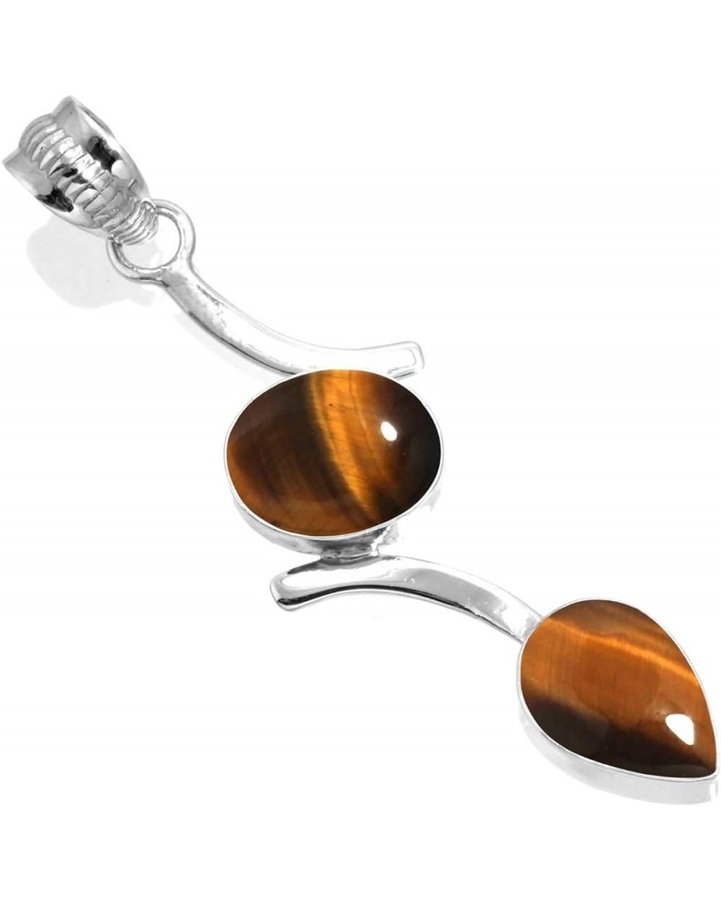 925 Sterling Silver Handmade Pendant for Women Two Gemstone Boho Silver Jewelry for Gift (99599_P) Tiger Eye $16.28 Pendants