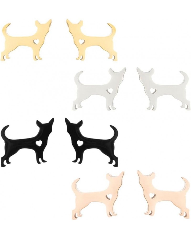 4 Pairs Stainless Steel Dog Stud Earrings for Women Girls Cute Small Tiny Gold Silver Animal Puppy Corgi Dog Dachshund Kitten...