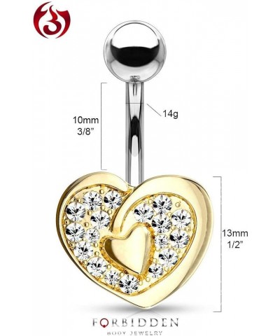 Surgical Steel Fancy Pave CZ Double Heart Belly Button Ring Gold Tone $9.34 Body Jewelry