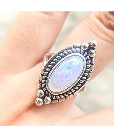 Pink Opal Ring for Women 925 Sterling SilverEngagement Ring for Women Created Ruby, White Gold Round Opal Ring Olive Horse Ey...