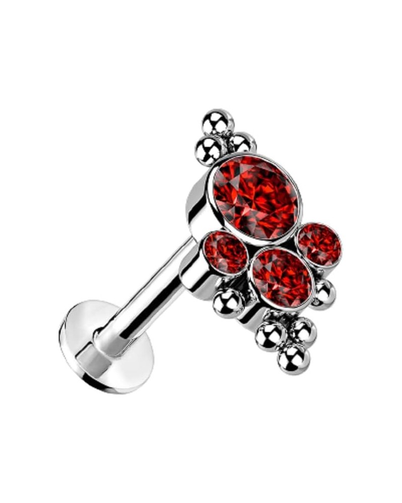 16GA F136 Implant Grade Titanium CZ Crystals with Ball Clusters Threadless Push In Labret Stud Red $11.02 Body Jewelry