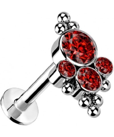 16GA F136 Implant Grade Titanium CZ Crystals with Ball Clusters Threadless Push In Labret Stud Red $11.02 Body Jewelry