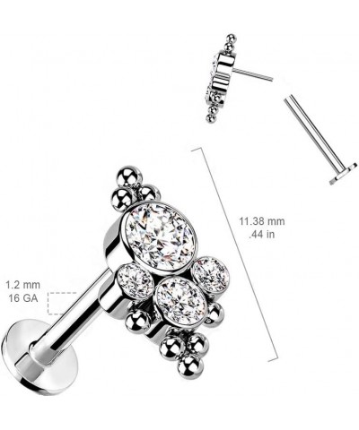 16GA F136 Implant Grade Titanium CZ Crystals with Ball Clusters Threadless Push In Labret Stud Red $11.02 Body Jewelry