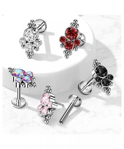 16GA F136 Implant Grade Titanium CZ Crystals with Ball Clusters Threadless Push In Labret Stud Red $11.02 Body Jewelry