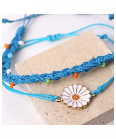 Boho String Anklets Bracelet for Women Teen Girls – Surfer Wave Waterproof Rope Dainty Sunflower Cute Beads Handmade Stackabl...