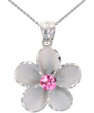 Dazzling Sterling Silver Pink CZ Hawaiian Plumeria Flower Pendant Necklace 18.0 Inches $19.59 Necklaces