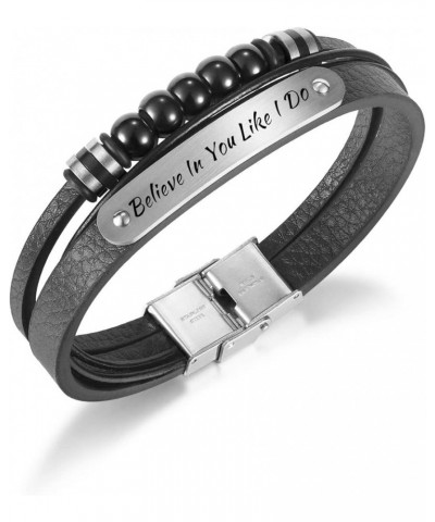 QINGDUO Personalized Inspirational Bracelet Jewelry-Engraved Inspirational Quote Leather Multilayer Men's Black Leather Brace...