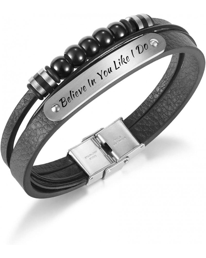 QINGDUO Personalized Inspirational Bracelet Jewelry-Engraved Inspirational Quote Leather Multilayer Men's Black Leather Brace...