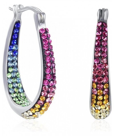 Oval Hoop Earrings, Rhodium Plated Inside Out Crystal Hoop Earrings For Women Fashion Jewelry Rainbow $13.51 Earrings