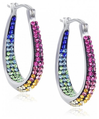 Oval Hoop Earrings, Rhodium Plated Inside Out Crystal Hoop Earrings For Women Fashion Jewelry Rainbow $13.51 Earrings