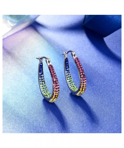 Oval Hoop Earrings, Rhodium Plated Inside Out Crystal Hoop Earrings For Women Fashion Jewelry Rainbow $13.51 Earrings