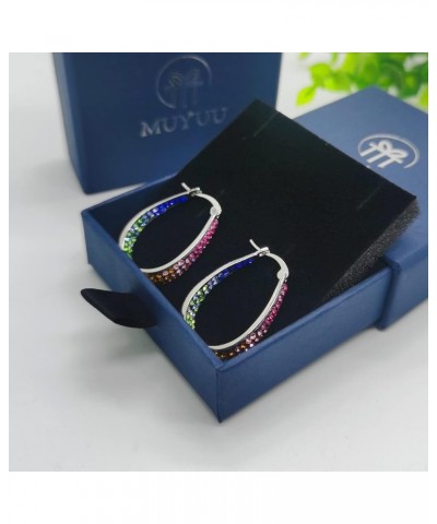 Oval Hoop Earrings, Rhodium Plated Inside Out Crystal Hoop Earrings For Women Fashion Jewelry Rainbow $13.51 Earrings